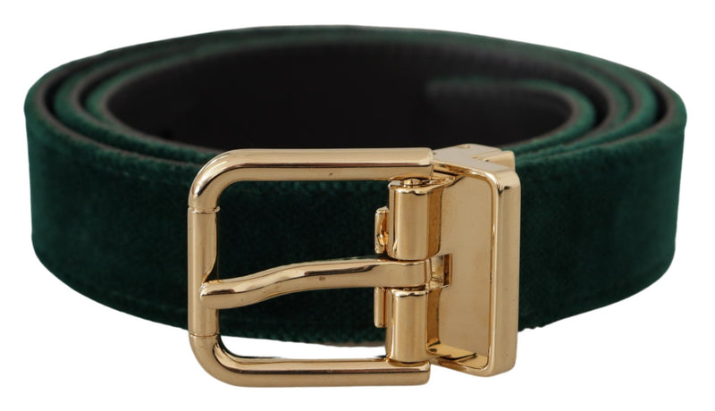 Green Velvet Leather Gold Metal Logo Belt