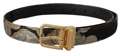 Multicolor Jacquard Leather Logo Gold Buckle Belt