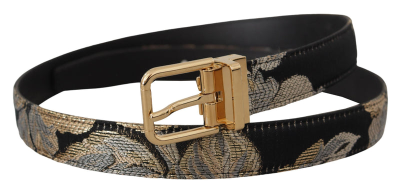 Multicolor Jacquard Leather Logo Gold Buckle Belt