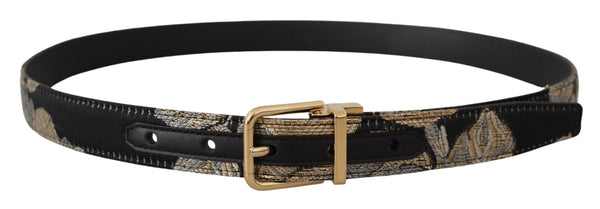 Multicolor Jacquard Leather Logo Gold Buckle Belt