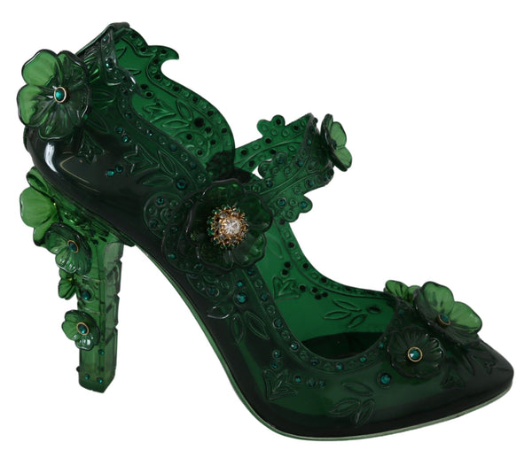 Green Floral Crystal CINDERELLA Heels Shoes