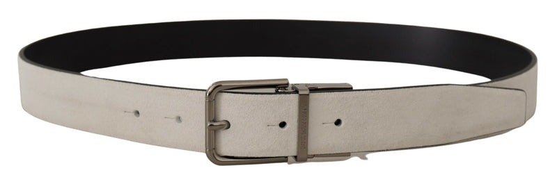 White Leather Silver Engraved Belt