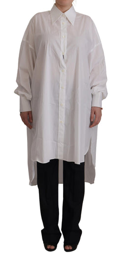 White Weave Long Sleeves Collared Blouse Shirt