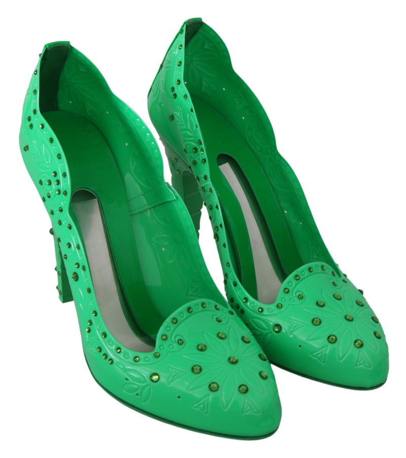 Green Crystal Floral CINDERELLA Heels Shoes