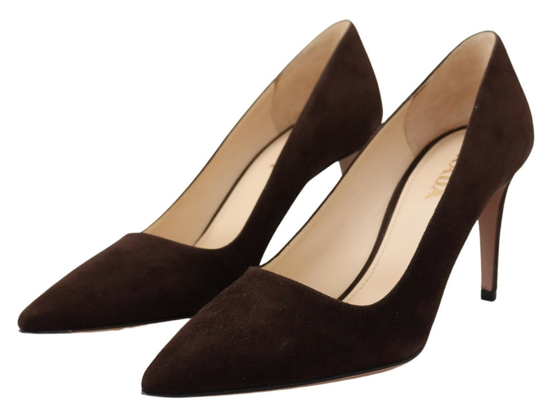 Brown Suede Leather Heels Stilettos Pumps Shoes