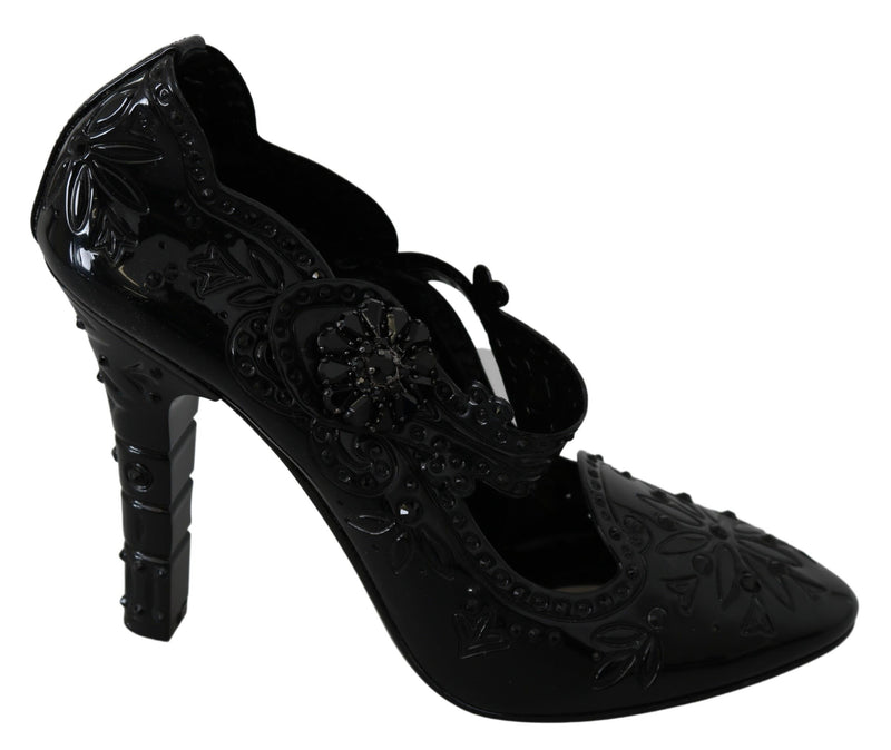 Black Floral Crystal CINDERELLA Heels Shoes