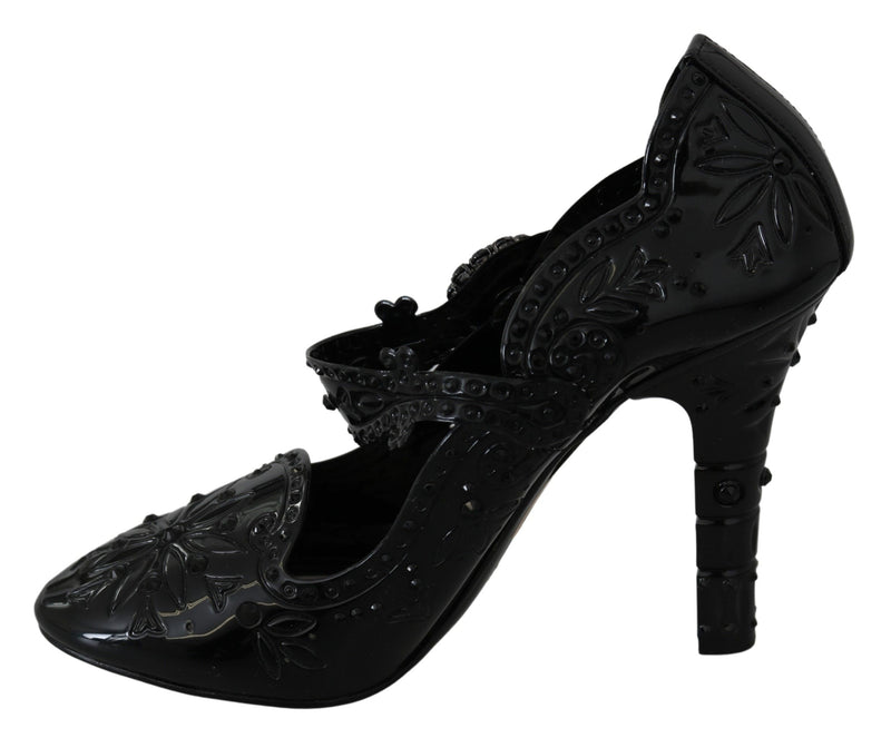 Black Floral Crystal CINDERELLA Heels Shoes