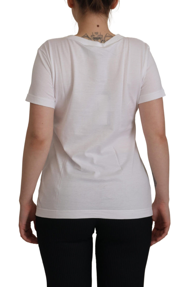 White DG Queen Patch Round Neck Cotton T-shirt