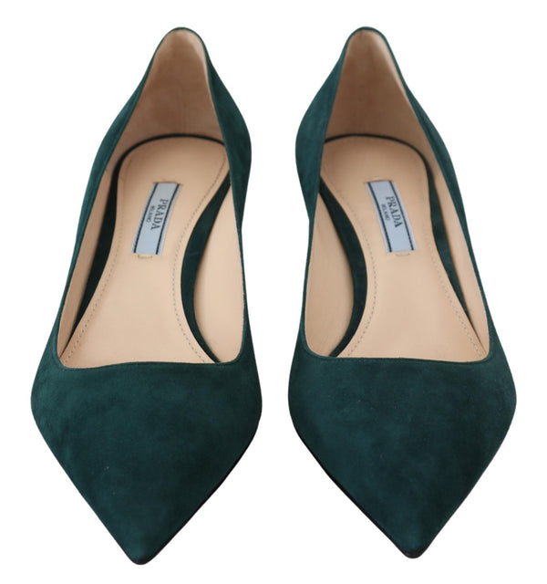 Green Suede Leather Cone Heels Pumps Shoes