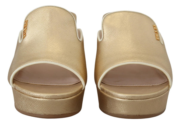 Gold Wedges Sandals Slip On Leather Shoes