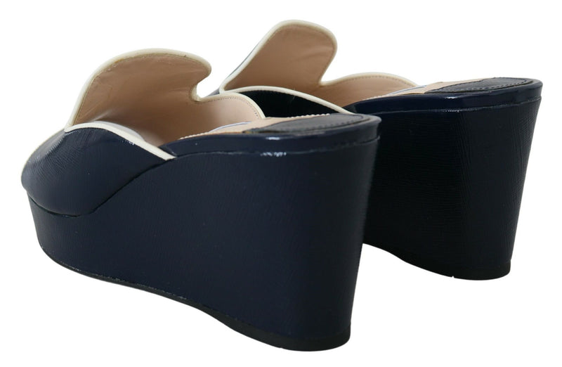 Royal Blue Wedges Sandals Slip On Leather Shoes