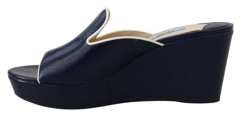 Royal Blue Wedges Sandals Slip On Leather Shoes