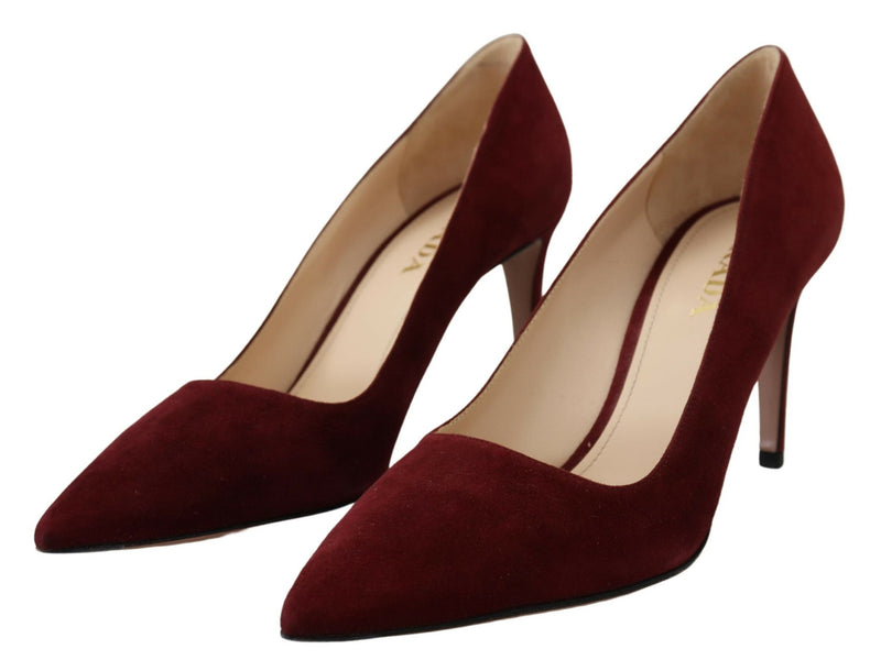 Dark Red Suede Leather Heels Stilettos Pumps Shoes