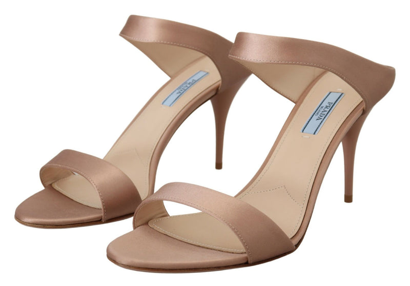 Rose Gold Leather Sandals Stiletto Heels Open Toe Shoes