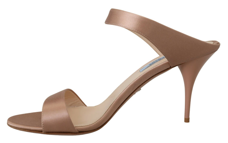 Rose Gold Leather Sandals Stiletto Heels Open Toe Shoes