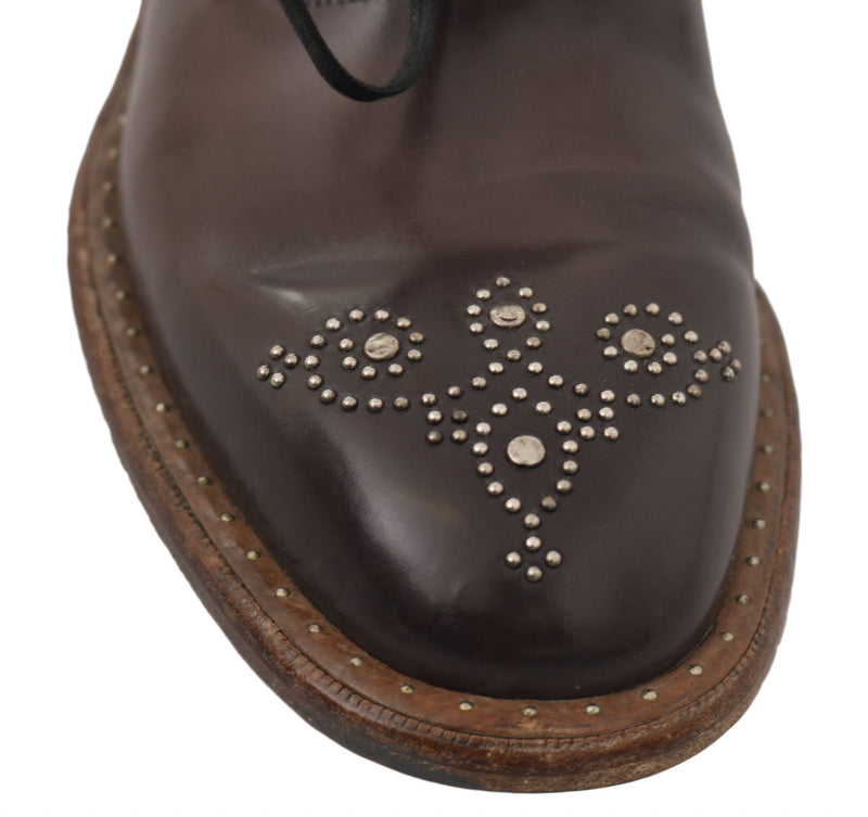 Brown Leather Marsala Derby Studded Shoes