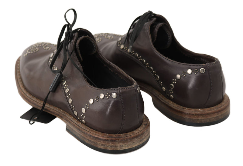 Brown Leather Marsala Derby Studded Shoes