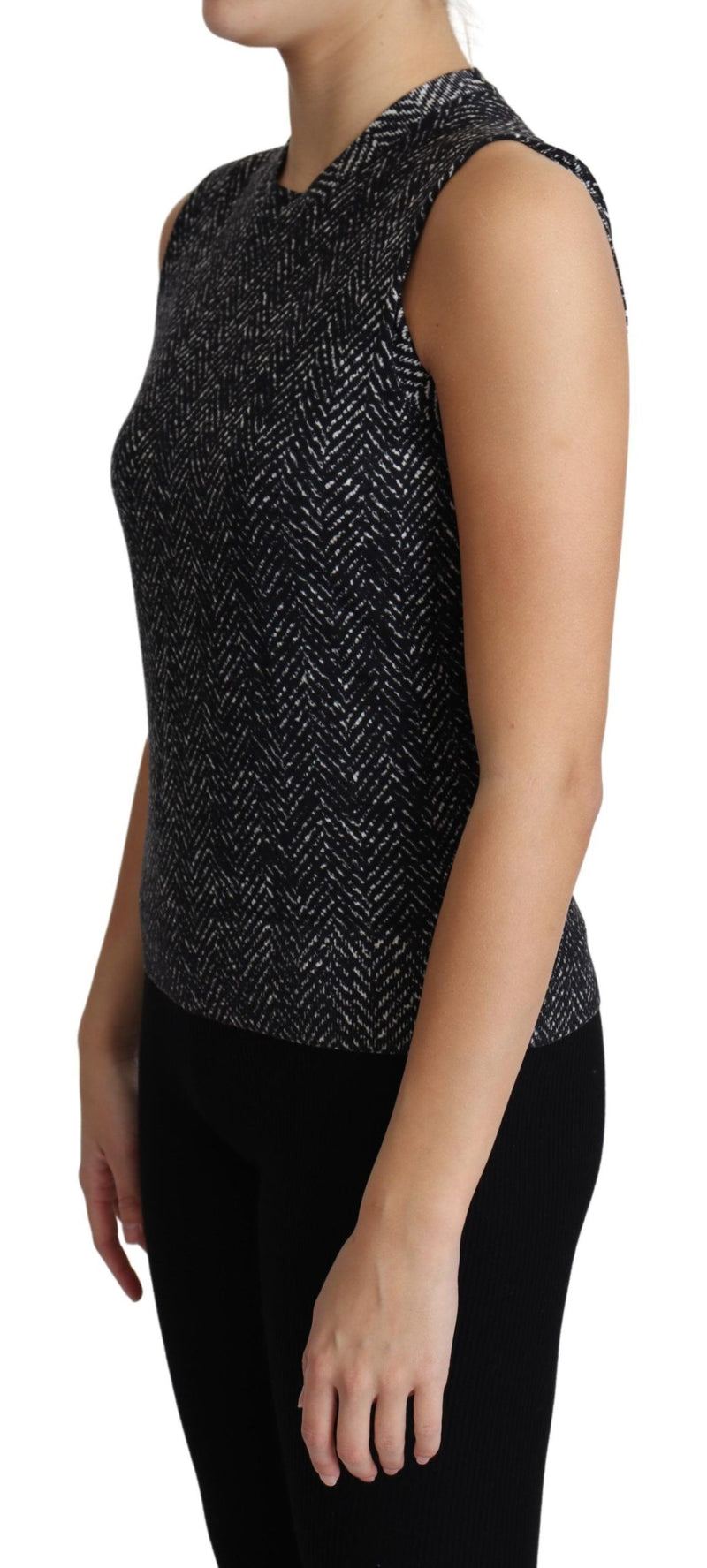 Gray Chevron Wool Knit Ribbed Hems Tank Top