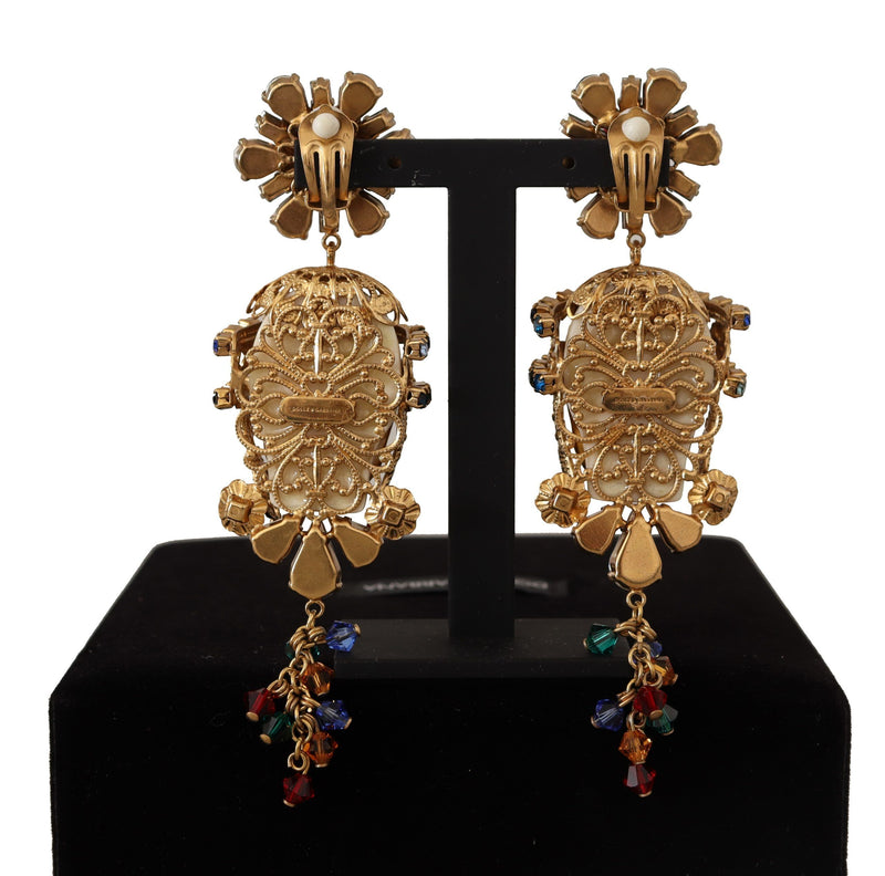 Gold RUNWAY Clip-on Pupi Doll Jewelry Dangling Crystal  Earrings