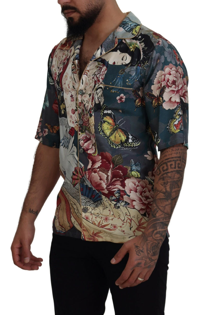 Multicolor Floral Print Silk Casual Shirt