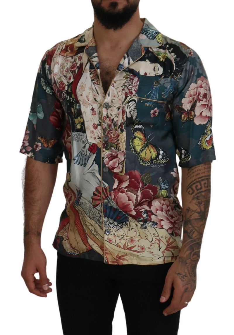 Multicolor Floral Print Silk Casual Shirt