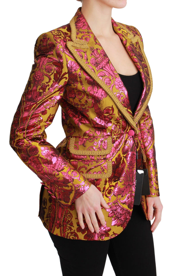 Pink Gold Jacquard Blazer Jacket