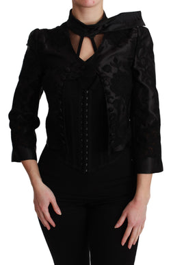 Black Floral Jacquard Blazer Silk Jacket