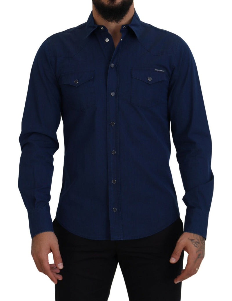 Blue Denim Cotton Slim Fit Jeans Shirt