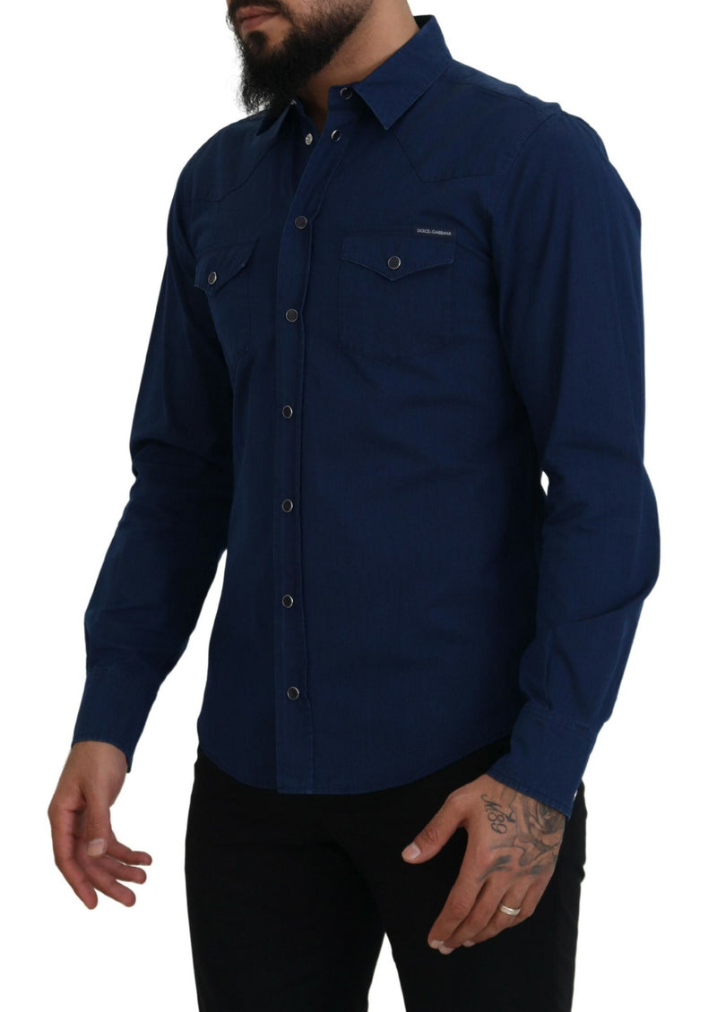 Blue Denim Cotton Slim Fit Jeans Shirt