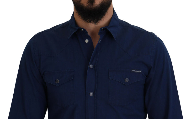 Blue Denim Cotton Slim Fit Jeans Shirt