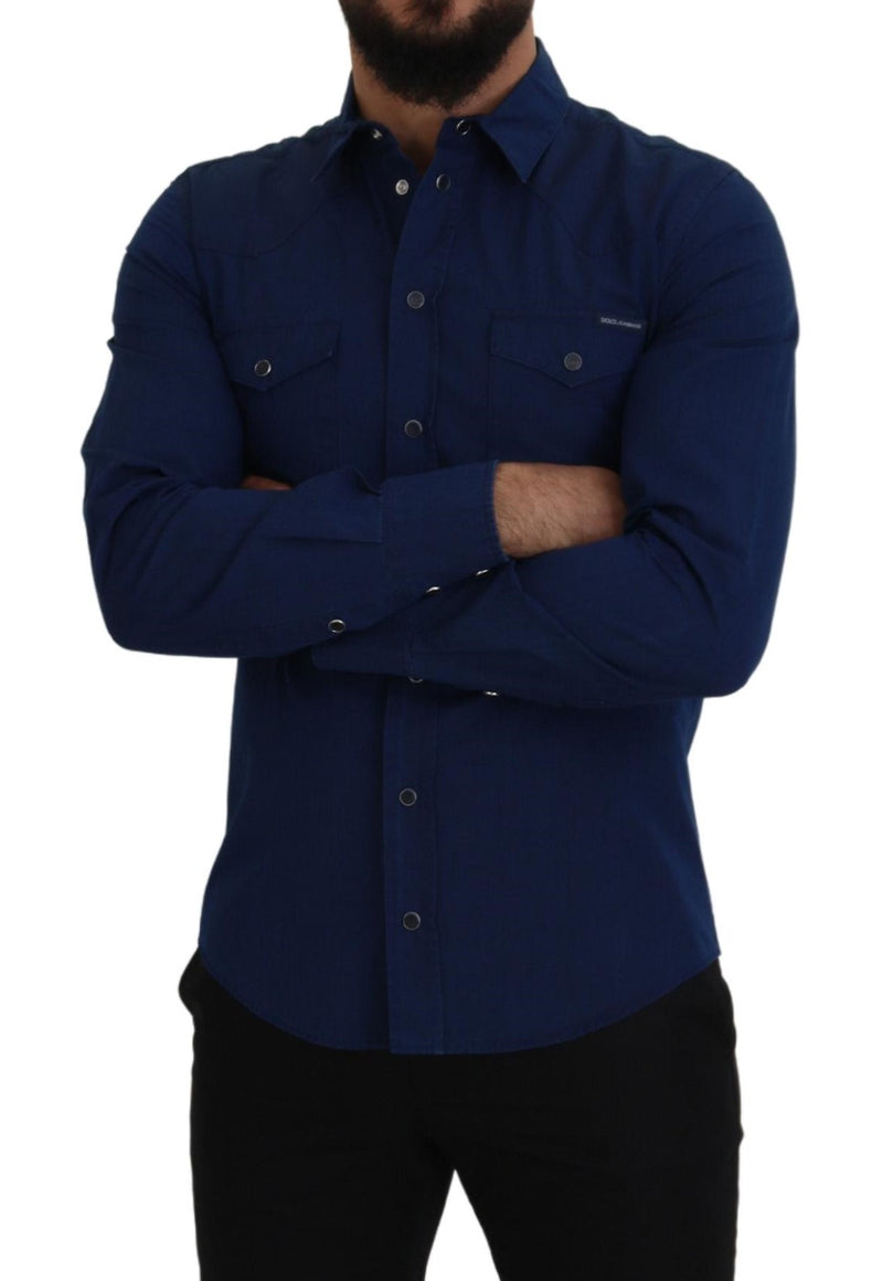 Blue Denim Cotton Slim Fit Jeans Shirt