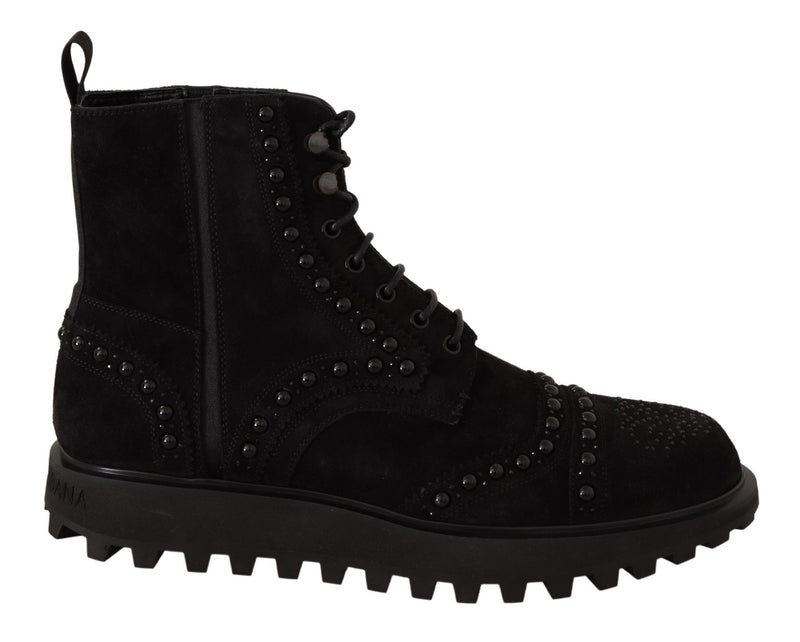 Black Suede Leather Ankle Boots Studs Shoes