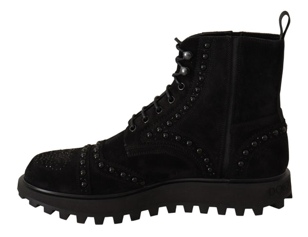 Black Suede Leather Ankle Boots Studs Shoes