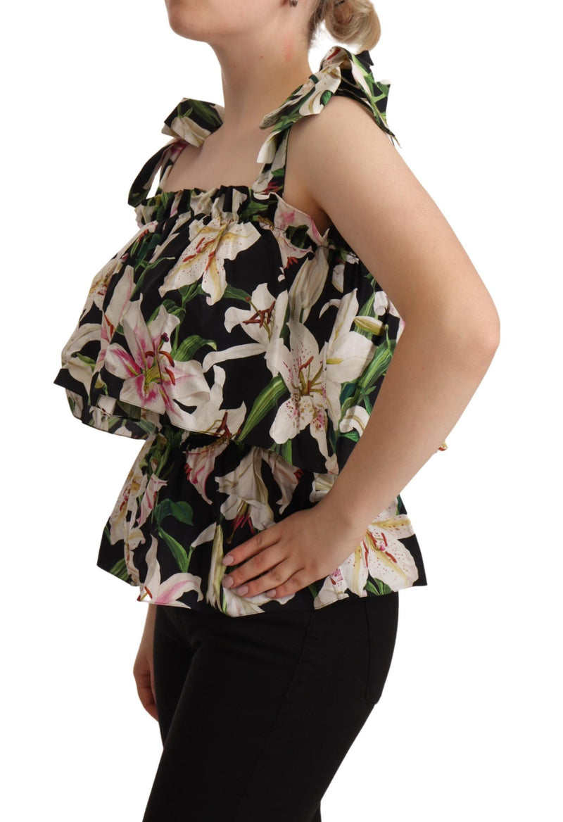 Black Floral Print Blouse Cotton Top