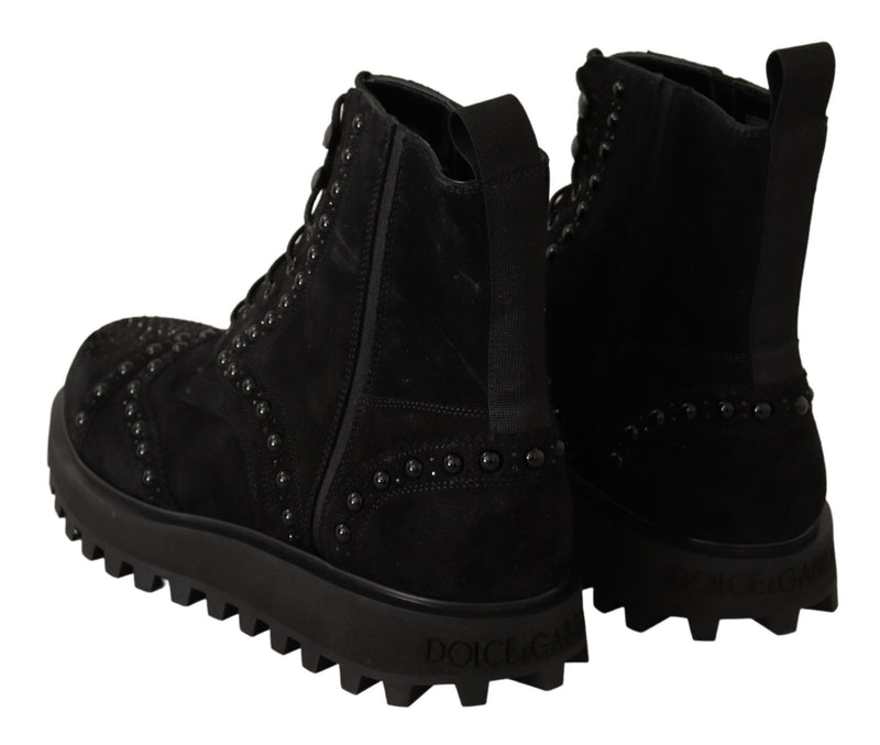 Black Suede Leather Ankle Boots Studs Shoes