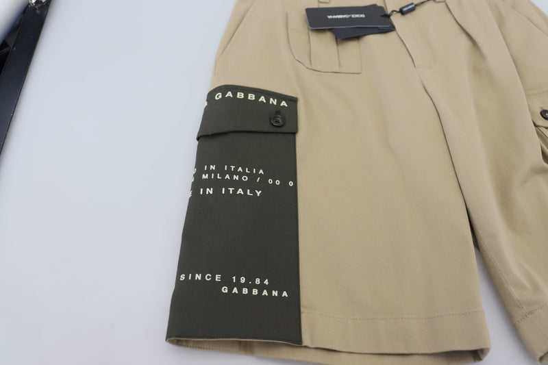 Beige Cotton Cargo Bermuda Shorts