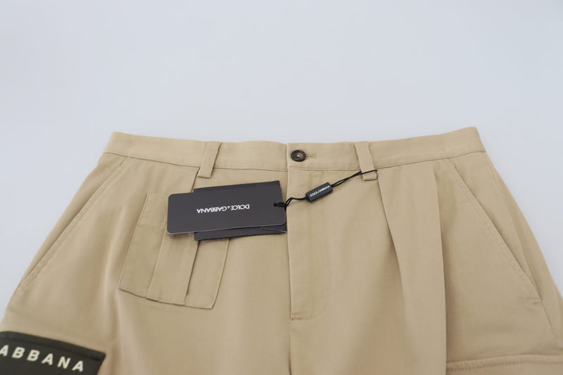 Beige Cotton Cargo Bermuda Shorts