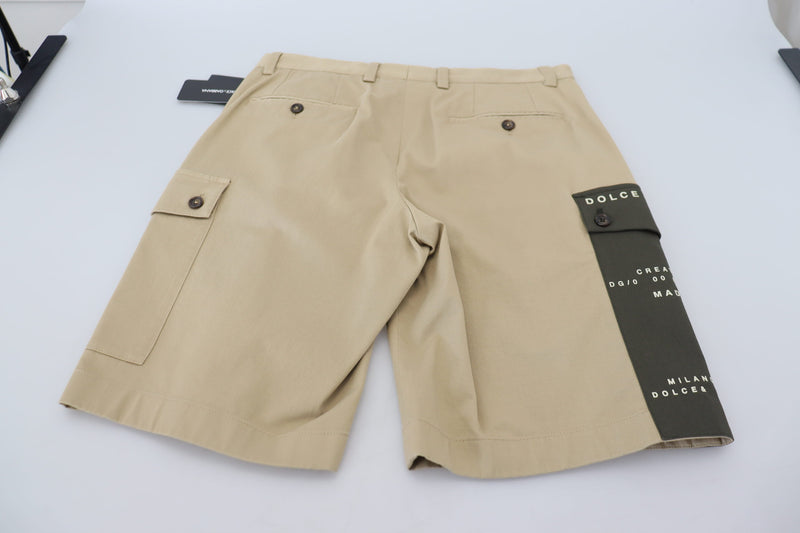 Beige Cotton Cargo Bermuda Shorts