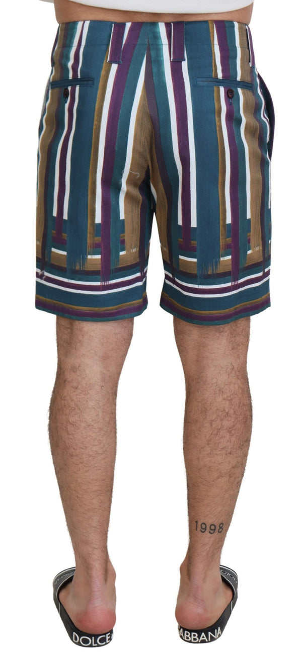 Multicolor Striped Stretch Cotton Shorts