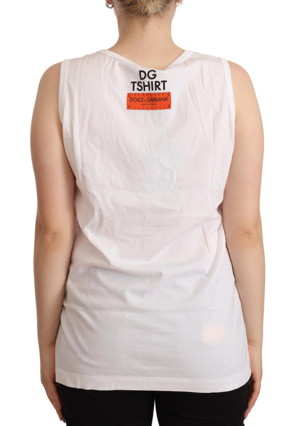 White Cotton Sleeveless Motive T-shirt