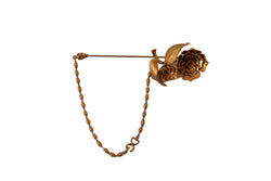 Gold Tone Real Brass Flower Chain Pin Brooch