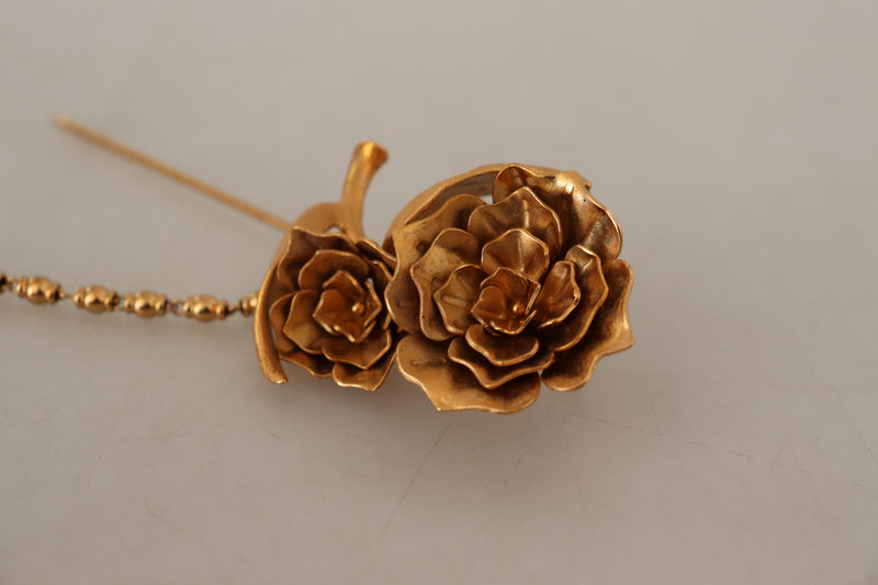 Gold Tone Real Brass Flower Chain Pin Brooch