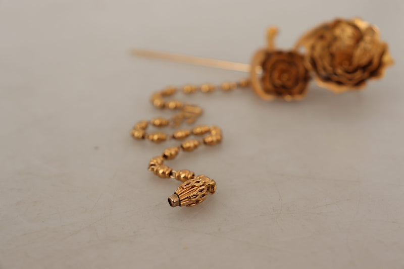 Gold Tone Real Brass Flower Chain Pin Brooch