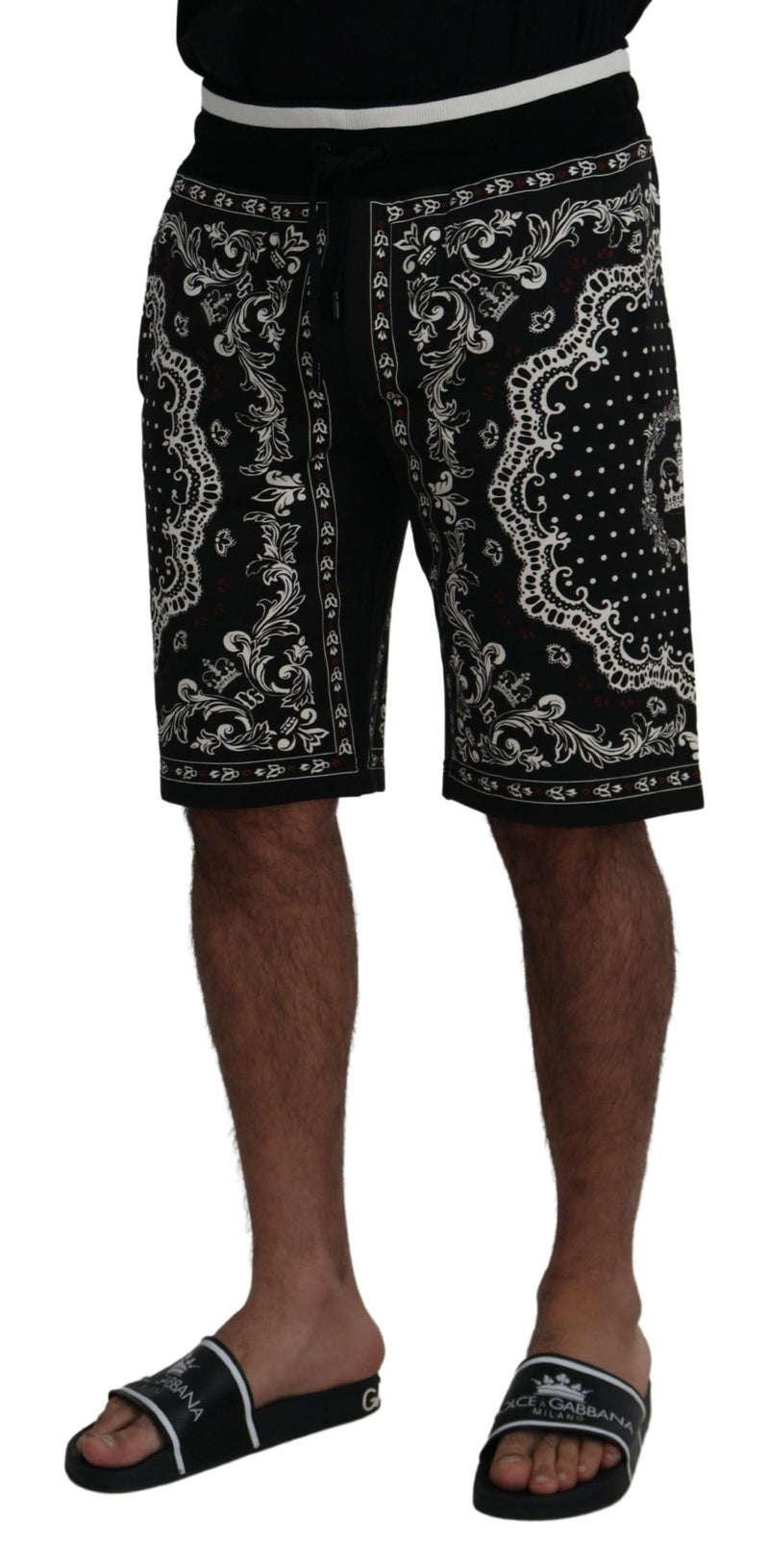 Black Cotton Bermuda Bandana Print Shorts