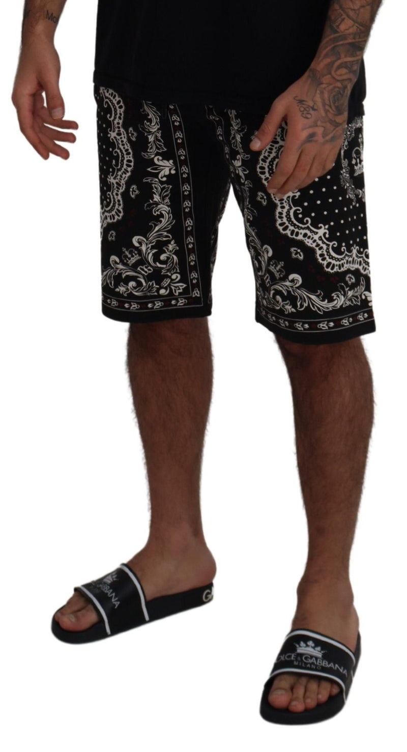 Black Cotton Bermuda Bandana Print Shorts