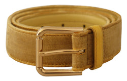 Yellow Velvet Gold Metal Logo Engraved Buckle Belt