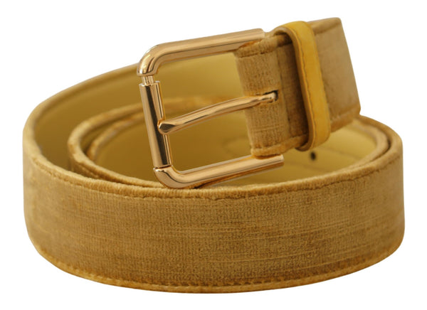 Yellow Velvet Gold Metal Logo Engraved Buckle Belt