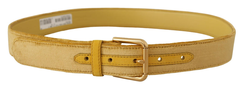 Yellow Velvet Gold Metal Logo Engraved Buckle Belt