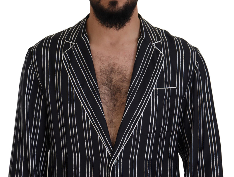 Blue Striped Silk Pajama Shirt Jacket