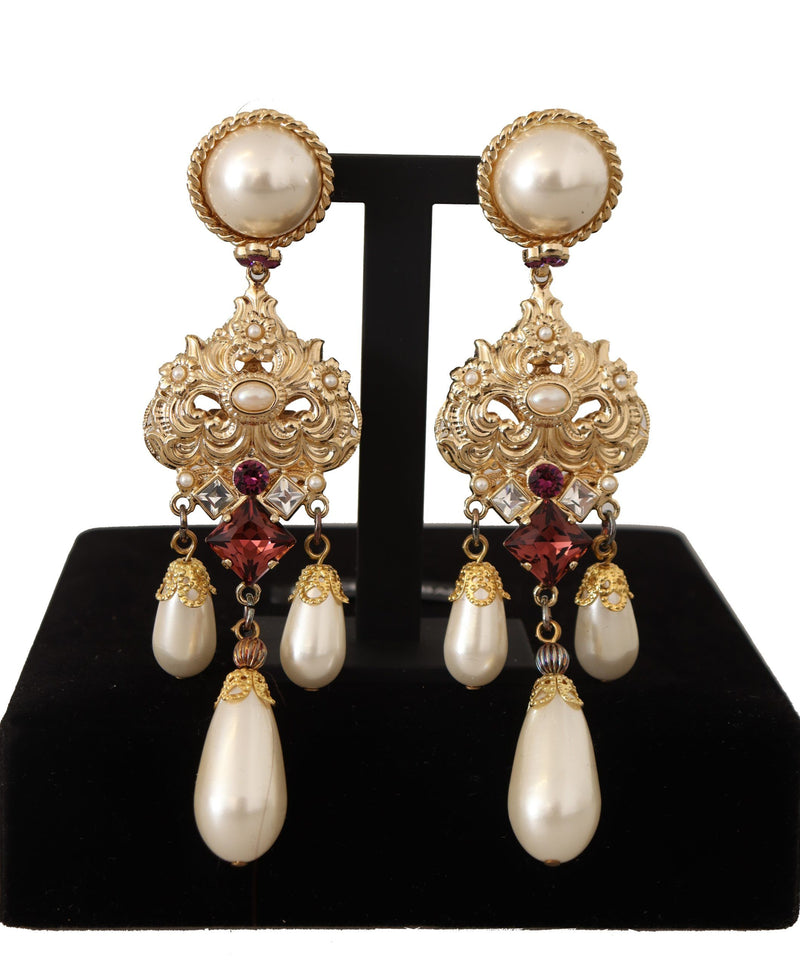 Gold Clip-on Baroque Jewelry Dangling Crystal Earrings